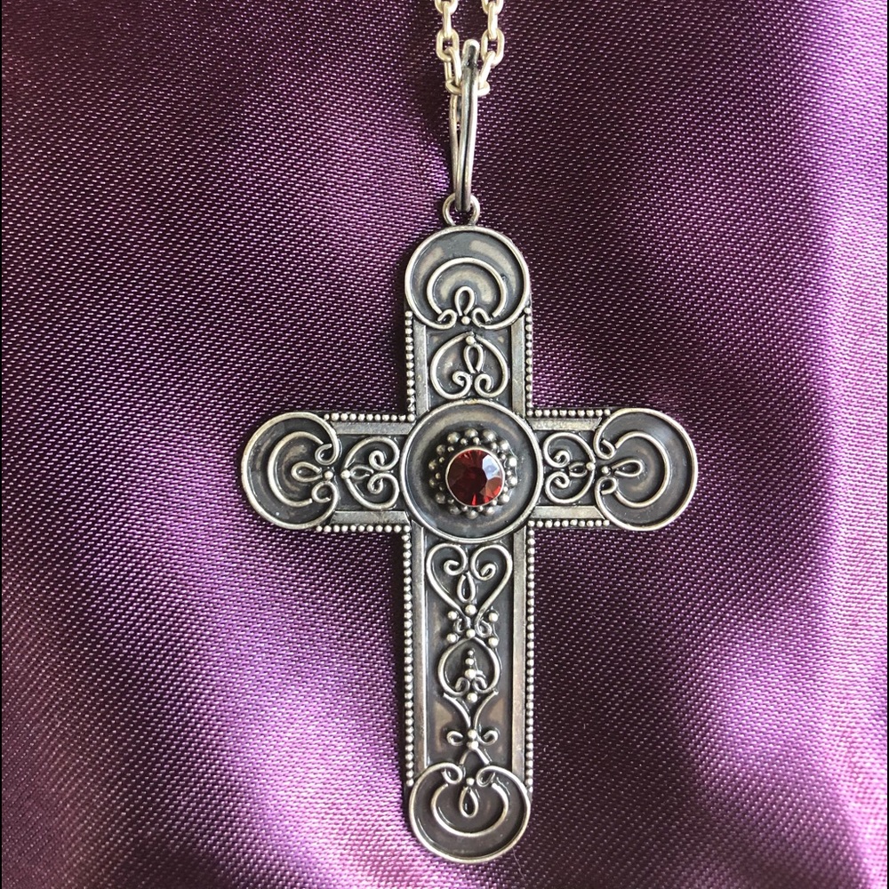 Handmade Sterling Silver Cross with Garnet Stone